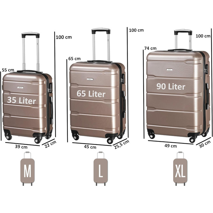 Набір валіз Zelsius 4 шт. з ABS, з кодовим замком, 4 колеса, внутрішній роздільник | Набір валіз з жорсткою оболонкою, великі валізи, багаж, ручна валіза (шампань, 3 шт.)