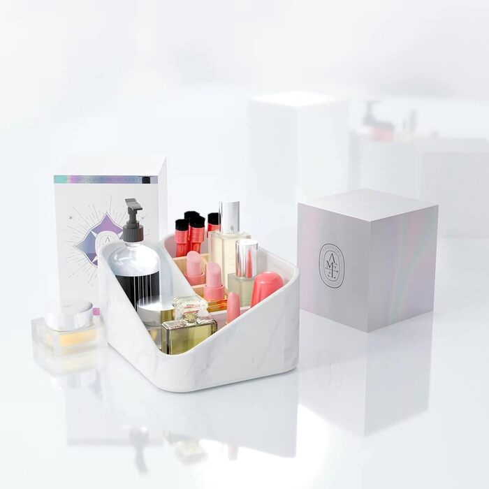 Bathroom toothbrush holder, bathroom organizer, countertop, bathroom storage organizer for toothbrush, vanity countertop, and other items, white marble color