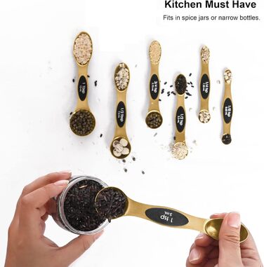 Magnetic Measuring Spoon Set, Stainless Steel with Leveler, 9 Piece, Stackable Measuring Cups for Baking, Measuring Cups and Spoons Set, Kitchen Gadgets, Household Utensils, Fits Spice Jars
