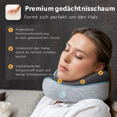 Подушка для шиї TRAVARA - Memory Foam - для подорожей літаком та автомобілем. Сіра подушка-воротник для комфортних тривалих поїздок.