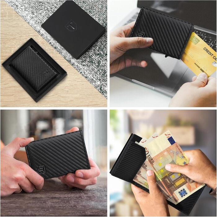 Чоловічий гаманець TEEHON з RFID захистом, з екошкіри, на 5 карт, з відділенням для грошей та відділенням для монет, чорний (Мінімалістичний)