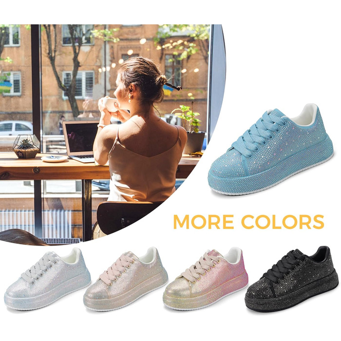 Жіночі кросівки LUCKY STEP зі стразами, платформа, блискучі, модельні, для вечірок, шлюбних свят, прогулянок, 39 EU, блакитний страз