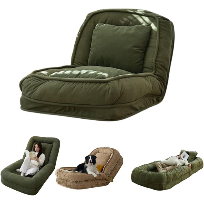 Розкладна софа-ліжко, крісло-мішок, підлогове крісло з високою спинкою для дорослих та дітей - зручне крісло для вітальні та дому (Зелений, 90*177 см)