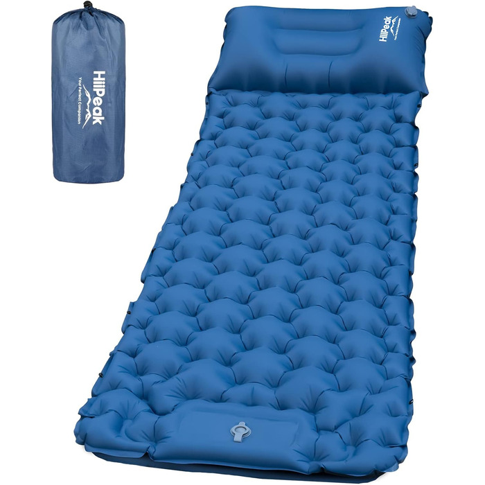 HiiPeak Self-Inflating Sleeping Pad High Camping Air Mattress with Integrated Headrest Outdoor Camping Mat Sleep Mat Small Pack Size with Foot Pump Air Cell Pad Inflatable Blue