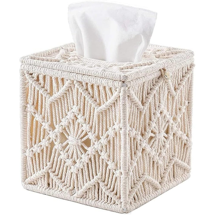 XIAOJUN Tissue Box, Blanket, Boho, Square, Paper, with Pearl Clasp, Macrame, Napkins, Tissues, Organizer for Home