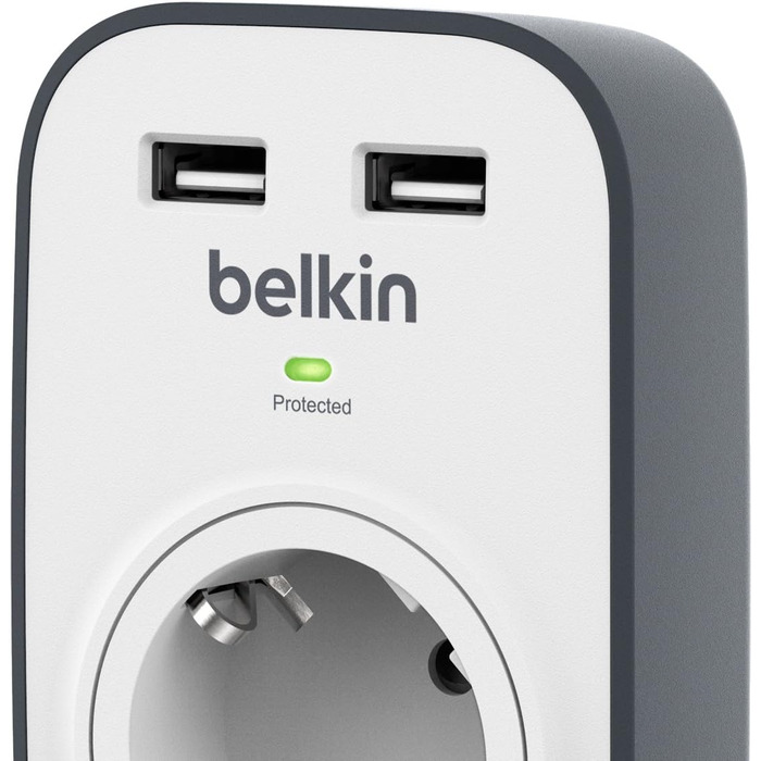 Мережевий фільтр Belkin з USB, 8 розеток + 2 USB, 2.4A, 2м, для дому та офісу