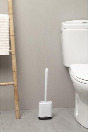 ТАТАЙ Щітка для унітазу з нержавіючої сталі з підставкою | Сучасний дизайн | З внутрішнім контейнером | Легко миється | Для гігієни у ванній кімнаті | 9 x 9 x 37 см | Силіконова щітка
