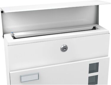 Поштова скринька BASI з м'яким закриттям, вікном для листівок та табличкою для імені | DIN A4 | 2 ключі | вбудований відсік для газет | Біла настінна поштова скринька