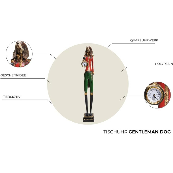 Kare Design Gentleman Dog Table Clock, Multicolor, Table Clock, Clock, Dog, 65x13x11 cm (H/W/D)
