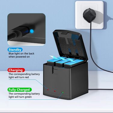 Зарядний пристрій Melasta для GoPro Hero 12/11/10/9 серії (3 акумулятори + 1 зарядний пристрій)