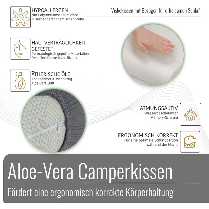 Black Forest Fox Camper Plaid Memory Foam Pillow Set with Orthopedic Neck Support, 1 Aloe Vera Cover & 1 Cotton Pillowcase, Grey | Oeko-TEX (Campovolo-Grey, Aloe-Vera Memory Foam Pillow & Grey Cover 30 x 50)