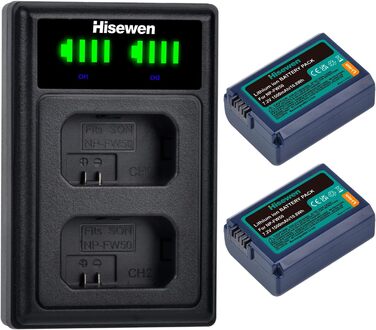 Акумулятор NP-FW50 Hisewen (2 шт.) та подвійний USB зарядний пристрій для Sony ZV-E10, A6000, A6100, A6300, A6400, A6500, A7, A7 II, A7S, A7S II, A7R, A7R II, NEX-7, NEX-6