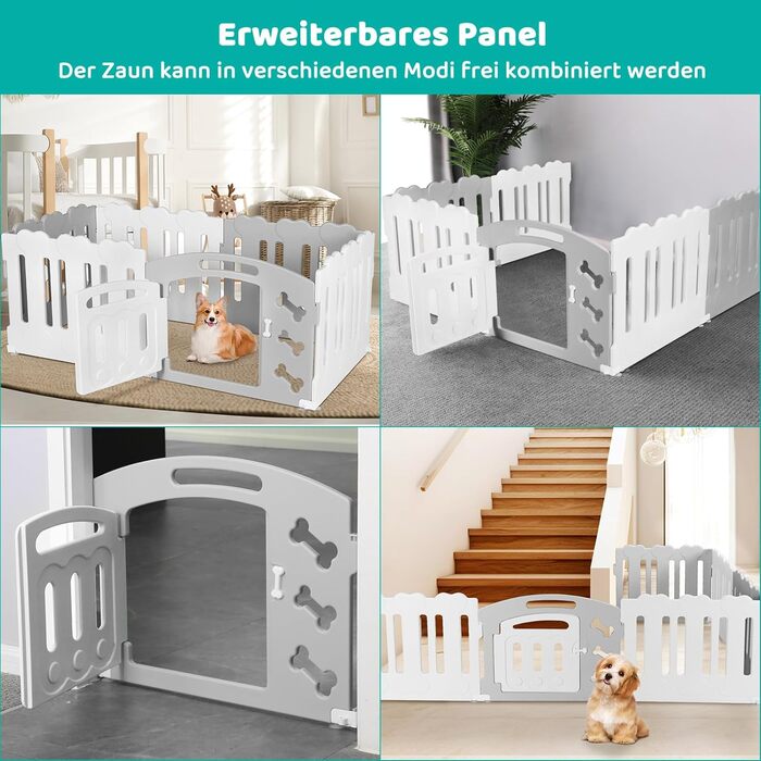 Летворешітка для цуценят Mamizо 60 см, 5+1 панелей, сіра та біла. З торцем та кріпленнями для підлоги. Ідеально для квартири.