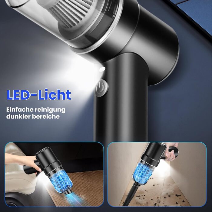 Бездротовий ручний пилосос 2-в-1 для авто, дому та кухні, 15000PA, 120W, чорний