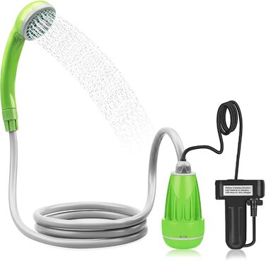 LIBERRWAY Camping Shower with Pump, Camping Shower Set with Rechargeable Battery, 2m Shower Hose Outdoor Shower for Garden Beach Camping Travel Car Washing, Mobile Shower Black