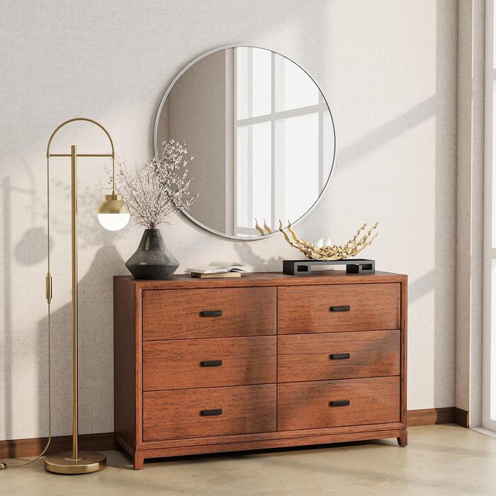 BEAUTYPEAK Круглий дзеркало 60 см срібного кольору з алюмінієвою рамою, безпечне для ванної кімнати, для спальні, вітальні, 60x60 см