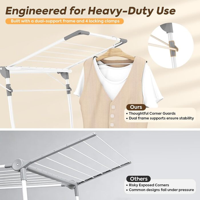 Сушарка для білизни KINGBOARD розкладна велика, крилатий сушарка висувна 174x97x156 см, стійка сушарка з антиковзними ніжками для дому та вулиці, біла