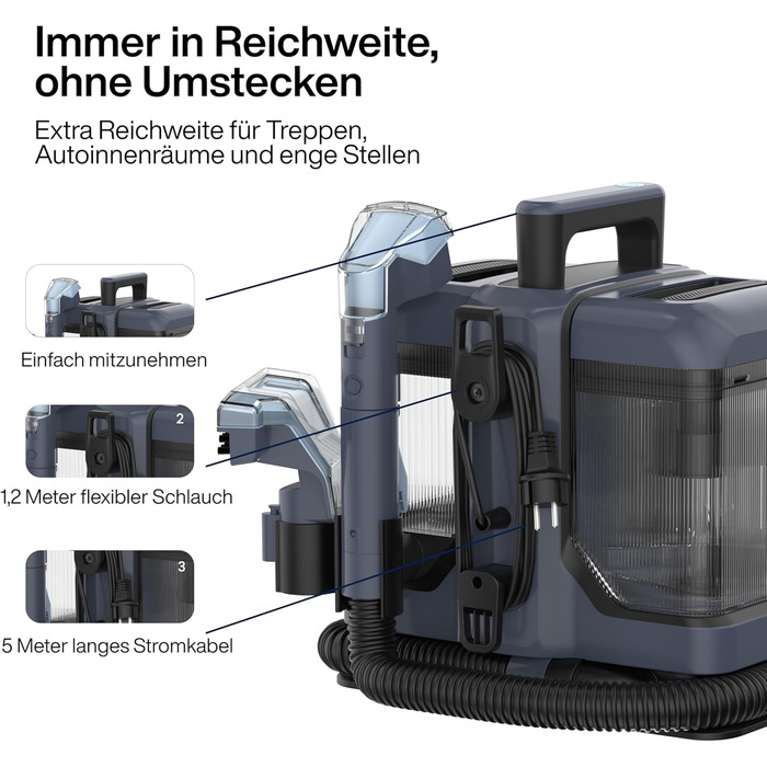 Samako Teppichreiniger Polsterreiniger: компактний ручний пристрій для чищення килимів та м'яких меблів, 400W, 2 великі резервуари для води, підходить для всіх типів тканини