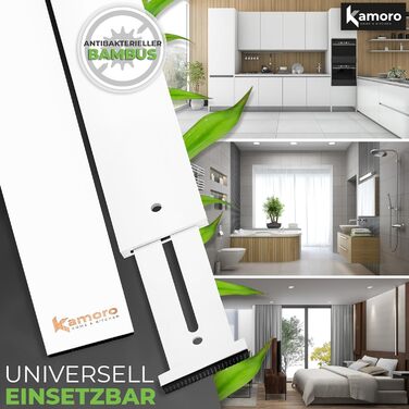 Kamoro Drawer Dividers made of natural bamboo [Set of 4] - With feather for secure hold and furniture-protecting ends - Adjustable drawer organizer between 44 and 56 cm - (Small, White)