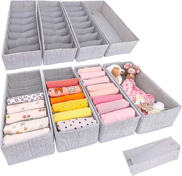 SIMPLE JOY® HEMNES Double Organizer for IKEA HEMNES Double Dresser; THE ORIGINAL; custom fit; Sturdy base; Drawer organization system for baby supplies, baby clothes, socks; 8-piece set