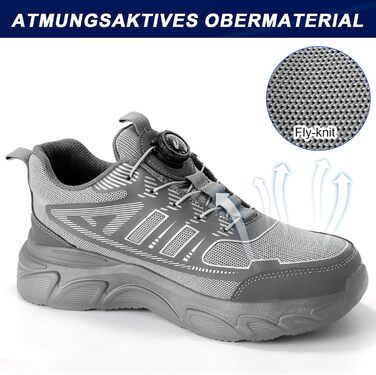 Чоловічі робочі черевики: захисні черевики зі сталевим підноском, з пряжкою та шнурівкою, неслизькі, легкі (44 EU, сірий)