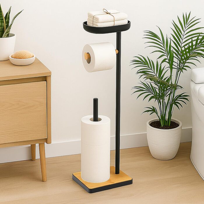 Підставка для туалетного паперу Relaxdays з полицею, 68x20,5x16 см, білий/натуральний колір