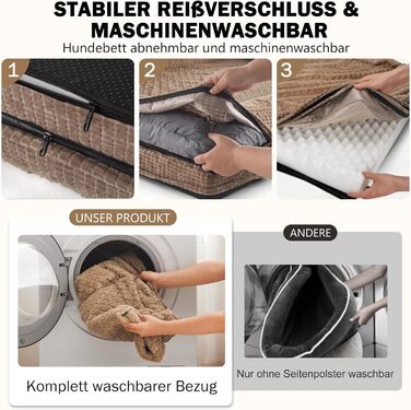 Ортопедичне ліжко для собак FURTIME, середнього та великого розміру, з піною з пам'яті, знімний та пральний кошик для собак, великий борт, 89 x 64 x 18 см (XL 107x81x19 см), коричневий