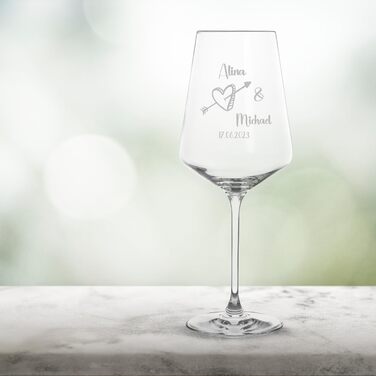 Leonardo Wine Glasses Set of 2 with Wooden Box and Engraving for Him & Her. Only Love Matters. Personalized with Name & Date. Heart-Shaped Glass Leonardo Puccini, 560ml.
