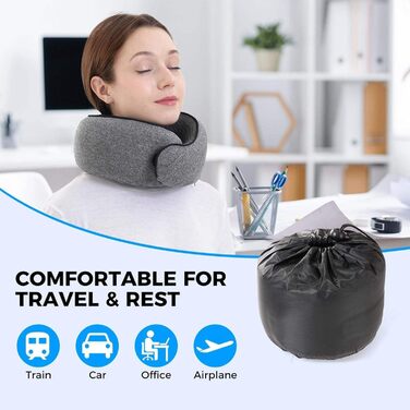 Подушка для шиї з Memory Foam - Ергономічна подушка для подорожей з маскою для очей, навушниками та чохлом (Рожева, Сіра)