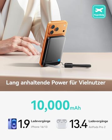 INIU Power Bank Magsafe 10000mAh 45W Qi2, чорний. З кабелем USB-C та підставкою, для iPhone 17/16/15/14/13