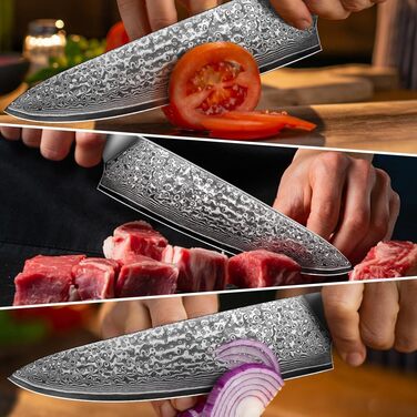 Японський ніж Kuchmesser Kyushublade з дамаської сталі (67 шарів), професійний, з унікальною ручкою з карбону та золота