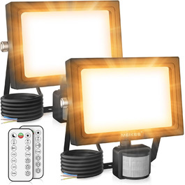 MEIKEE 15W LED Floodlight with Motion Sensor, Remote Control, 2700K Warm White, 150-1200 LM, Outdoor Floodlight LED, IP66 Waterproof Spotlight, Outdoor Light for Garden, Garage, Sports Field, 2PCS (35 Watt)