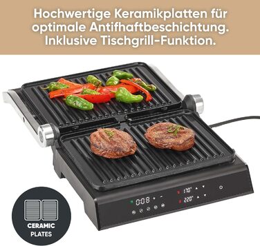 Електрогриль SEVERIN Comfort KG 2399 для м'яса, риби та овочів, цифровий сендвіч-мейкер з керамічним покриттям, 5 авто програм, до 230°C, 1800 Вт, чорний, для здорового грилю без жиру