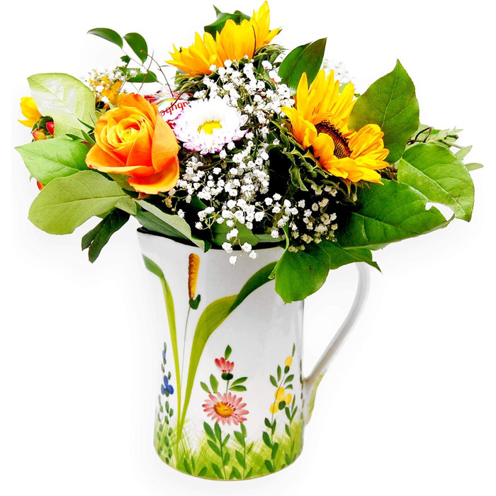 Handmade Italian Ceramic Pitcher Large, Jug with Wildflower Pattern, Pitcher with Handle Height 19 cm, Capacity 1.5 l