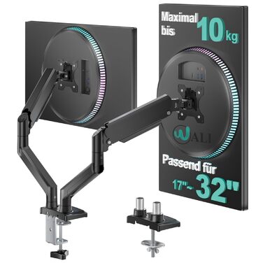 Кріплення для монітора WALI до 49 дюймів, підтримує LED/LCD монітори до 15 кг, регульована висота, нахил, поворот, VESA 75/100 мм, чорний (GSM001XL)
