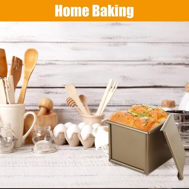 JMIATRY Pullman Loaf Pan with Lid, 240 g, Gold, Non-Stick Coated, Carbon Steel, Loaf Pan for Baking, Toast, Cake, 11 x 11 cm, 2 Pieces
