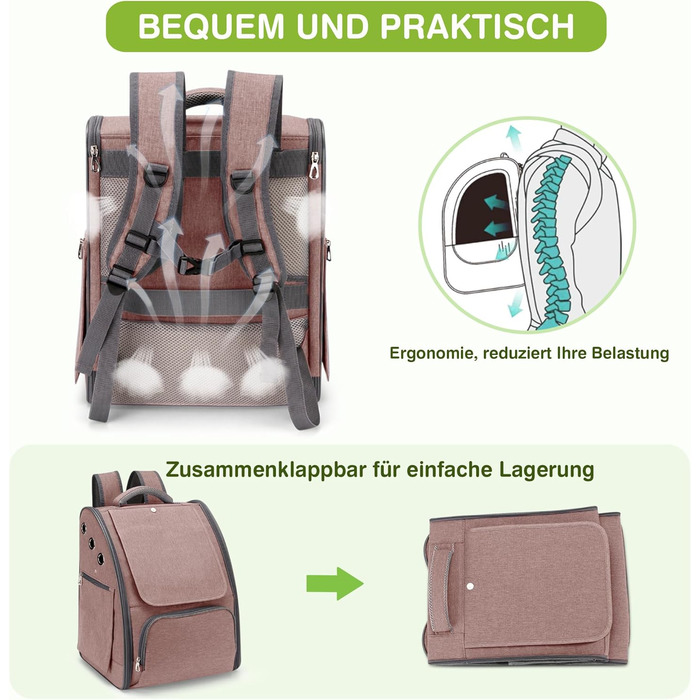 Рюкзак для котів та маленьких собак ALLSOPETS, складний, дихаючий, з сонцезахистом, для подорожей, кемпінгу та піших прогулянок (Розабраун)