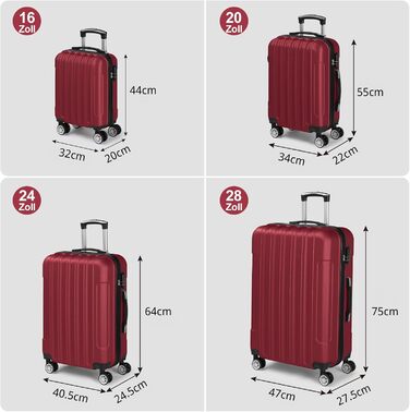 Набір валіз LALAHO 3/4/5 шт. з косметичками, багаж з ABS пластику, бургерний колір