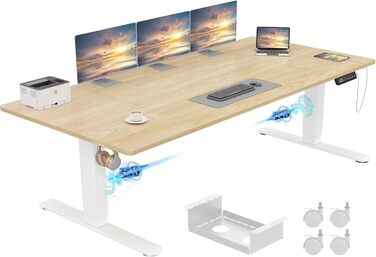 Регульований за висотою стіл Airfish з електроприводом, сенсорною панеллю та кабелеуправлінням – стоячий стіл з вагою 100 кг, 3 пам'ятними кнопками та ніжками 1.5 мм (200x80 см, Бежевий)