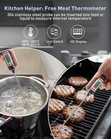 Інфрачервоний термометр Eventek -50°C до 600°C з лазером, регульована випромінювальна здатність, цифровий, LCD дисплей. Для гриля, піци, кухні, промисловості (чорний з аксесуарами 3 в 1)