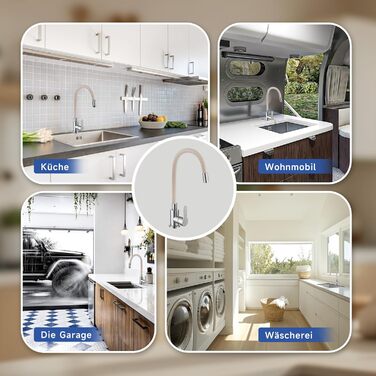 Кран кухонний з гнучким шлангом 360°, високий тиск, поворотний, нержавіюча сталь, бежевий