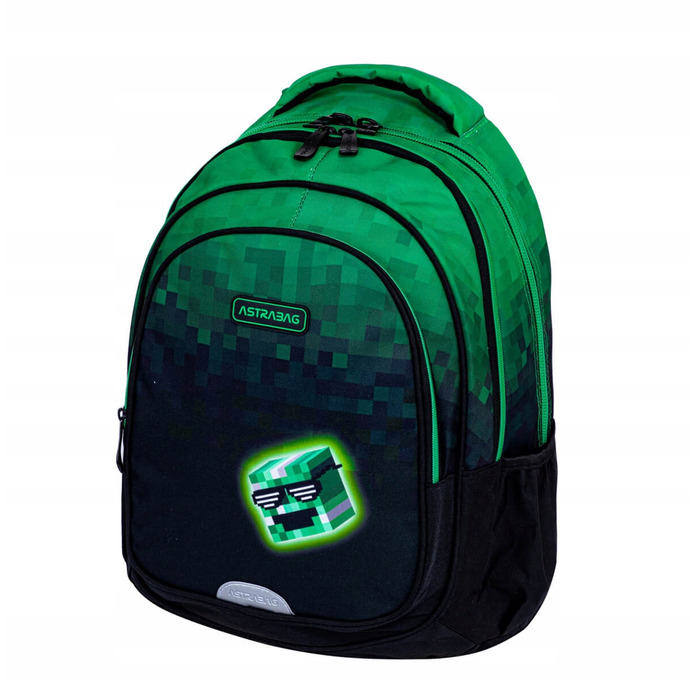Багатокамерний шкільний рюкзак AstraBag, 27 л (чорний, багатоколірний, зелений)