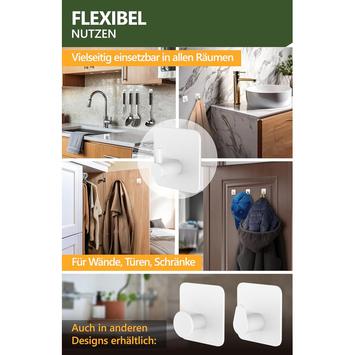 Набір гачків для рушників 4smile, 6 шт. без свердління, з нержавіючої сталі, для ванної кімнати, водонепроникні, самоклеючі