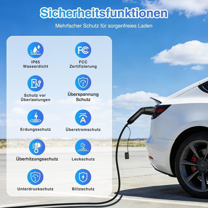 Зарядний кабель Type 2 Schuko 3.68kW 6-16A для електромобіля та PHEV, 7м, LCD дисплей, IP65