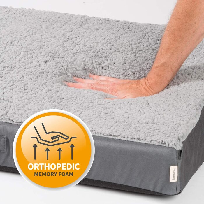 JAMAXX Orthopedic Dog Bed - Joint-Friendly Memory Foam Visco - Washable, Removable Lambskin Cover/Water-Repellent Oxford Fabric - Robust and Cozy Dog Bed PDB1012, 90x65 (M), Grey
