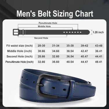 Чоловічий шкіряний ремінь VONMELLI без металу, TSA-сертифікований, синій, розмір пояса 48-52