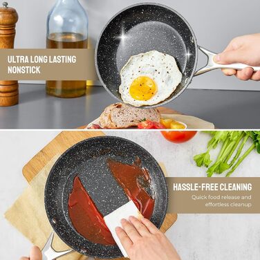 Набір каструль та сковорідок BEZIA, 10 шт., з антипригарним покриттям, сумісний з усіма плитами, сірий