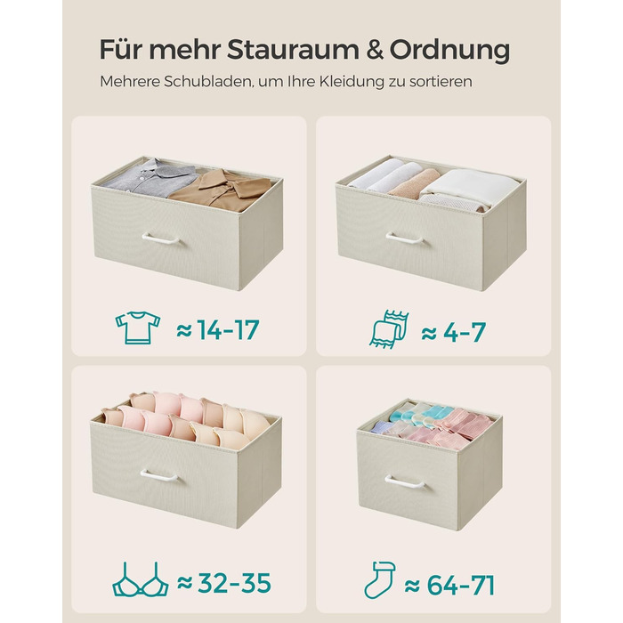 SONGMICS Chest of Drawers, Cabinet, 7 Fabric Drawers with Handles, Metal Frame, Industrial Design, Vintage Brown-Ink Black LTS137B01 (Cream White + Cloud White, 28.5W x 98D x 85H cm)