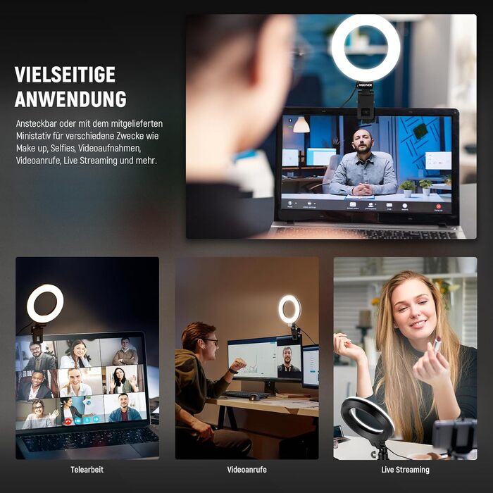 NEEWER Ring Light 5' з міні-штативом для відеоконференцій, стрімінгу та макіяжу. Комплект для монітора, веб-камери, ноутбука, смартфону. BR60