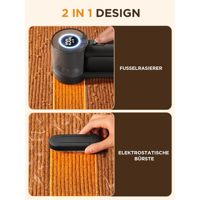 Електричний видальник ворсу 2-в-1 з трьома швидкостями для всіх тканин, з цифровим дисплеєм, 3 леза, USB-C кабель (білий/чорний)